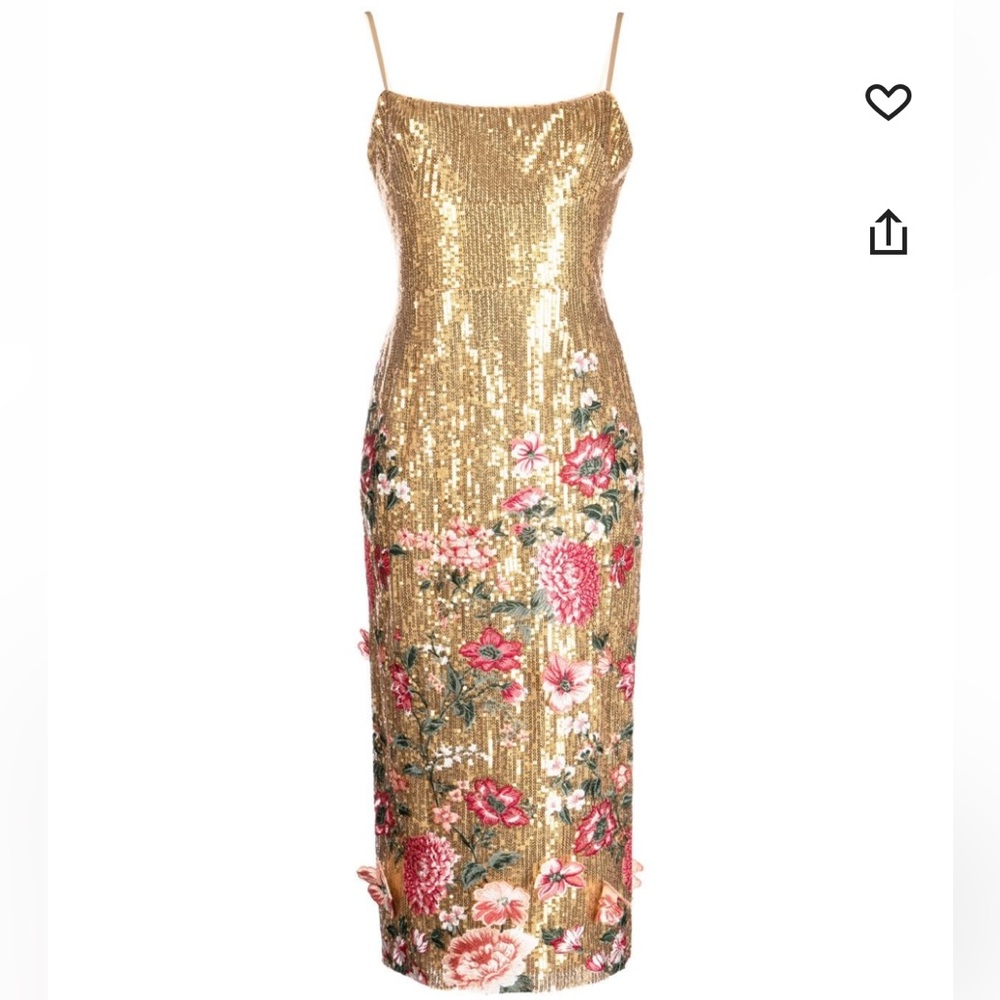 2024 GOLD Marchesa Notte embroidered gold sequin dress